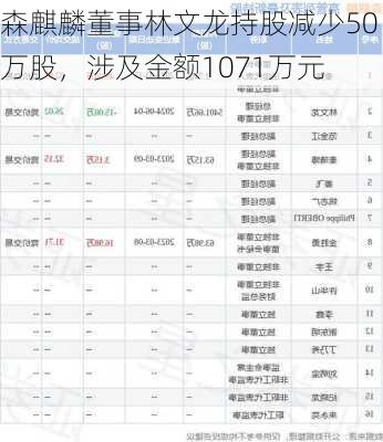 森麒麟董事林文龙持股减少50万股，涉及金额1071万元