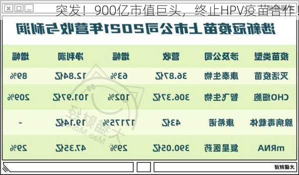 突发！900亿市值巨头，终止HPV疫苗合作！