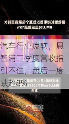 汽车行业疲软，恩智浦三季度营收指引不佳，盘后一度跌超8%