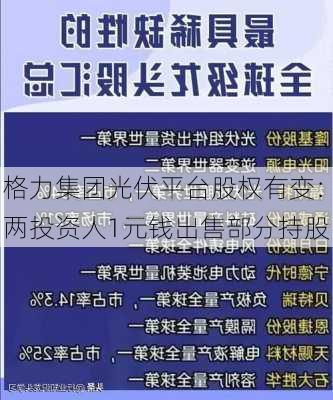 格力集团光伏平台股权有变：两投资人1元钱出售部分持股