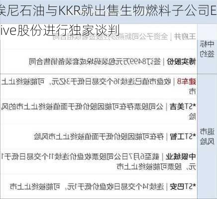 埃尼石油与KKR就出售生物燃料子公司Enilive股份进行独家谈判