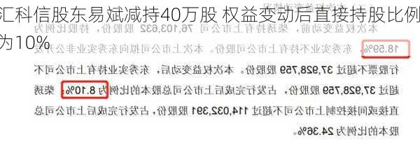 汇科信股东易斌减持40万股 权益变动后直接持股比例为10%