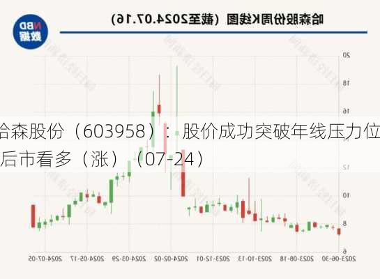 哈森股份（603958）：股价成功突破年线压力位-后市看多（涨）（07-24）