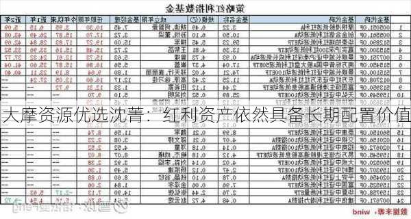 大摩资源优选沈菁：红利资产依然具备长期配置价值