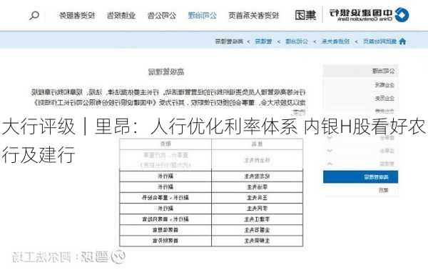 大行评级｜里昂：人行优化利率体系 内银H股看好农行及建行