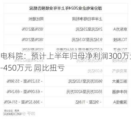 电科院：预计上半年归母净利润300万元-450万元 同比扭亏