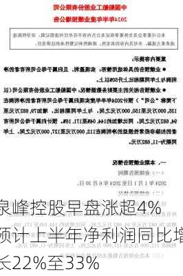 泉峰控股早盘涨超4% 预计上半年净利润同比增长22%至33%