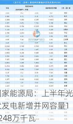 国家能源局：上半年光伏发电新增并网容量10248万千瓦