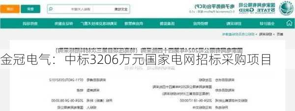 金冠电气：中标3206万元国家电网招标采购项目