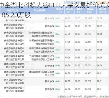 中金湖北科投光谷REIT大宗交易折价成交186.20万股