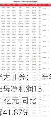 光大证券：上半年归母净利润13.91亿元 同比下降41.87%