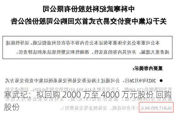 寒武纪：拟回购 2000 万至 4000 万元股份 回购股份