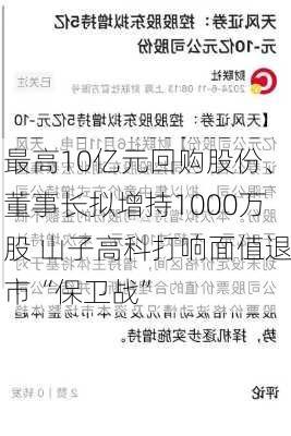 最高10亿元回购股份、董事长拟增持1000万股 山子高科打响面值退市“保卫战”