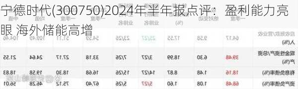 宁德时代(300750)2024年半年报点评：盈利能力亮眼 海外储能高增