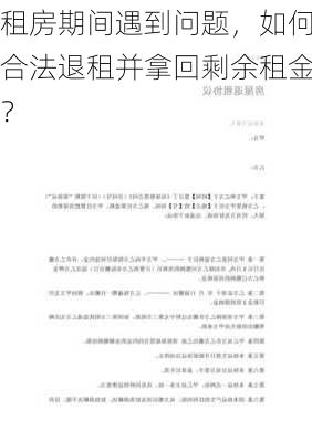 租房期间遇到问题，如何合法退租并拿回剩余租金？