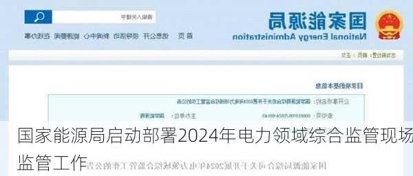 国家能源局启动部署2024年电力领域综合监管现场监管工作