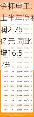 金杯电工：上半年净利润2.76亿元 同比增16.52%