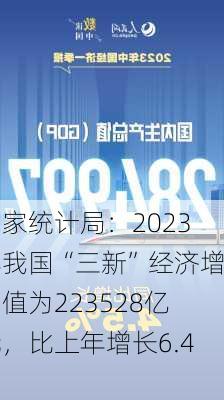 国家统计局：2023年我国“三新”经济增加值为223528亿元，比上年增长6.4%