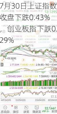 7月30日上证指数收盘下跌0.43%，创业板指下跌0.29%