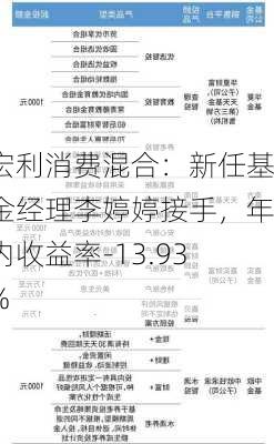 宏利消费混合：新任基金经理李婷婷接手，年内收益率-13.93%