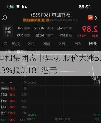 恒和集团盘中异动 股价大涨5.23%报0.181港元