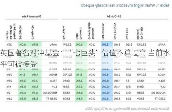 英国著名对冲基金：“七巨头”估值不算过高 当前水平可被接受