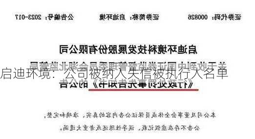 启迪环境：公司被纳入失信被执行人名单