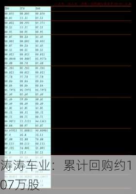 涛涛车业：累计回购约107万股