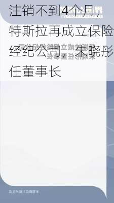 注销不到4个月，特斯拉再成立保险经纪公司，朱晓彤任董事长