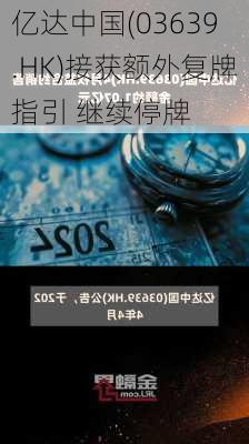 亿达中国(03639.HK)接获额外复牌指引 继续停牌