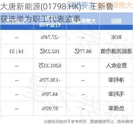 大唐新能源(01798.HK)：王新鲁获选举为职工代表监事