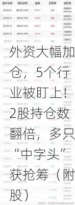 外资大幅加仓，5个行业被盯上！2股持仓数翻倍，多只“中字头”获抢筹（附股）