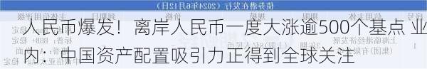 人民币爆发！离岸人民币一度大涨逾500个基点 业内：中国资产配置吸引力正得到全球关注