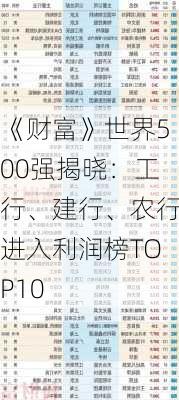 《财富》世界500强揭晓：工行、建行、农行进入利润榜TOP10