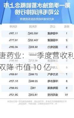 大唐药业：一季度营收利润双降 市值 10 亿