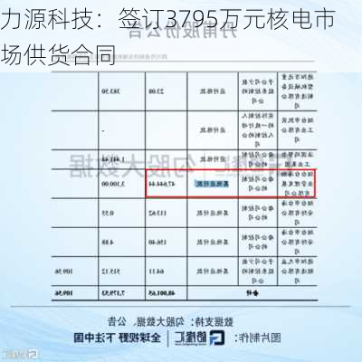 力源科技：签订3795万元核电市场供货合同