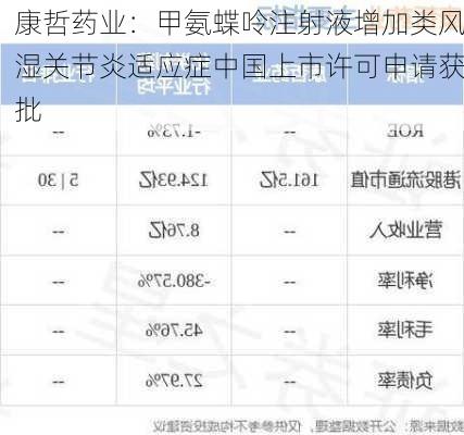 康哲药业：甲氨蝶呤注射液增加类风湿关节炎适应症中国上市许可申请获批