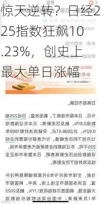 惊天逆转？日经225指数狂飙10.23%，创史上最大单日涨幅