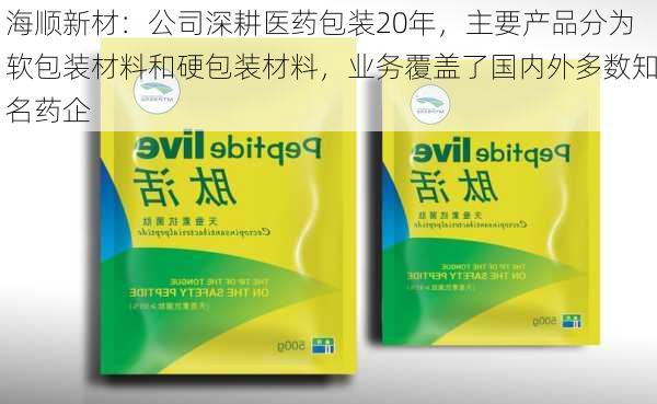 海顺新材：公司深耕医药包装20年，主要产品分为软包装材料和硬包装材料，业务覆盖了国内外多数知名药企