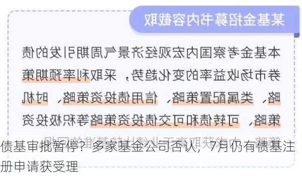 债基审批暂停？多家基金公司否认，7月仍有债基注册申请获受理