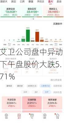 艾卫公司盘中异动 下午盘股价大跌5.71%