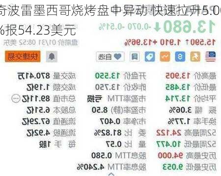 奇波雷墨西哥烧烤盘中异动 快速拉升5.00%报54.23美元