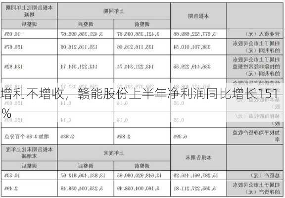 增利不增收，赣能股份上半年净利润同比增长151％