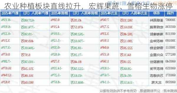 农业种植板块直线拉升，宏辉果蔬、雪榕生物涨停