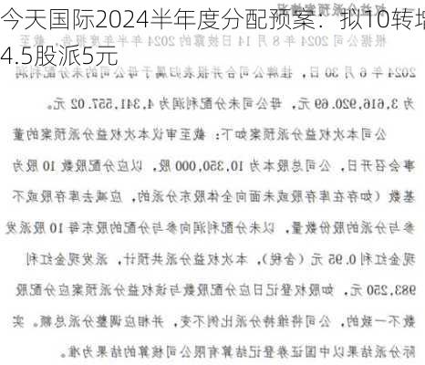 今天国际2024半年度分配预案：拟10转增4.5股派5元