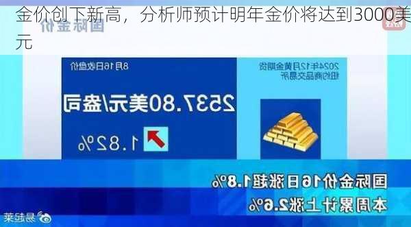 金价创下新高，分析师预计明年金价将达到3000美元