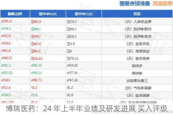 博瑞医药：24 年上半年业绩及研发进展 买入评级