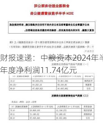 财报速递：中粮资本2024年半年度净利润11.74亿元