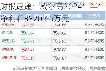 财报速递：威尔高2024年半年度净利润3820.65万元