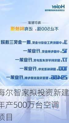 海尔智家拟投资新建年产500万台空调项目